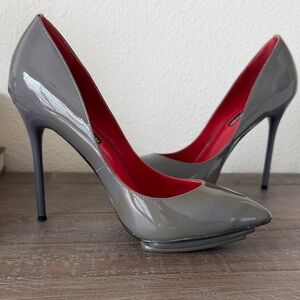 Charles Jourdan Gray Heels with Red Interior